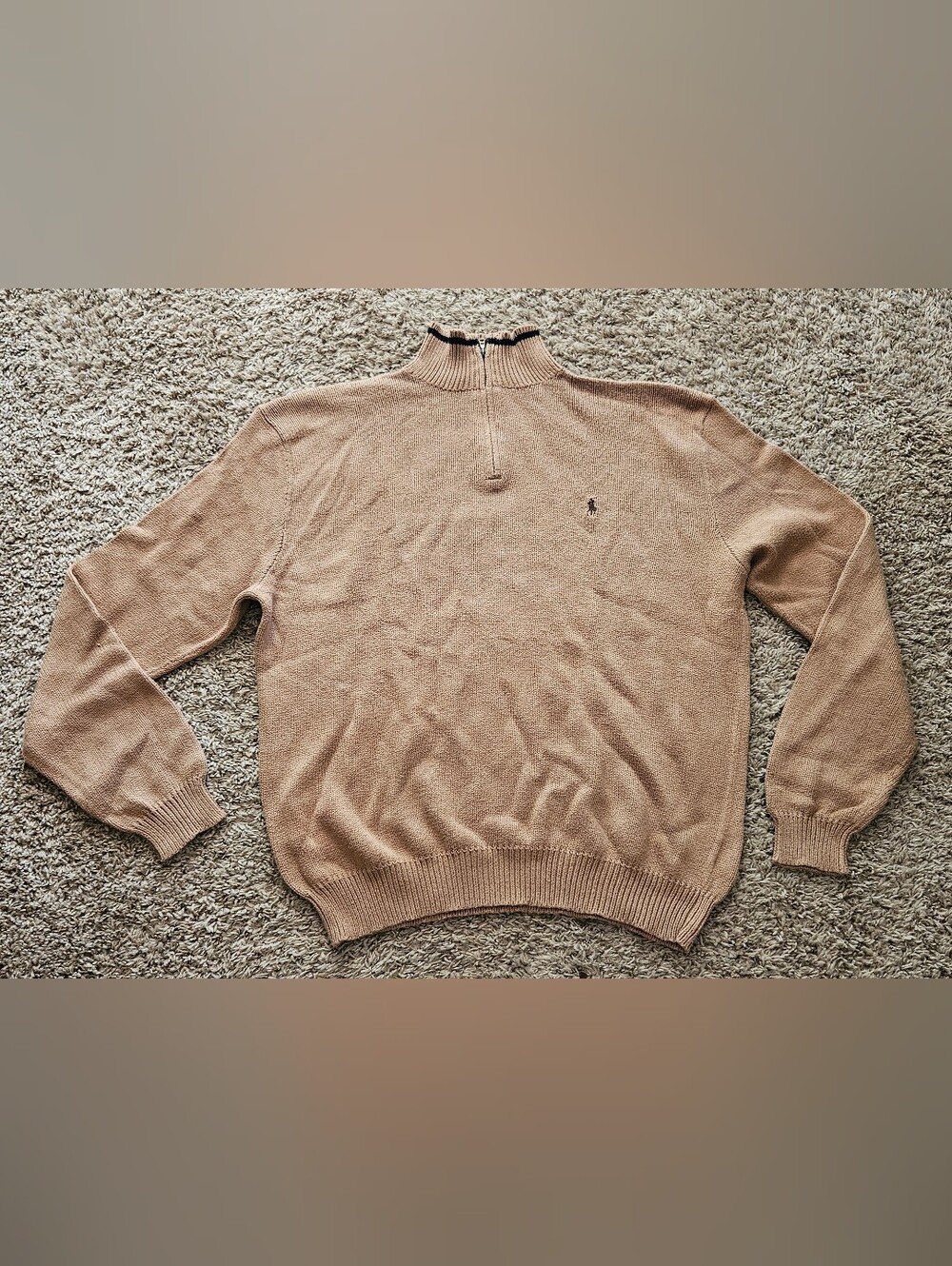 Polo by Ralph Lauren Men's Tan Half-Zip Cotton Sweater Size XL Vintage